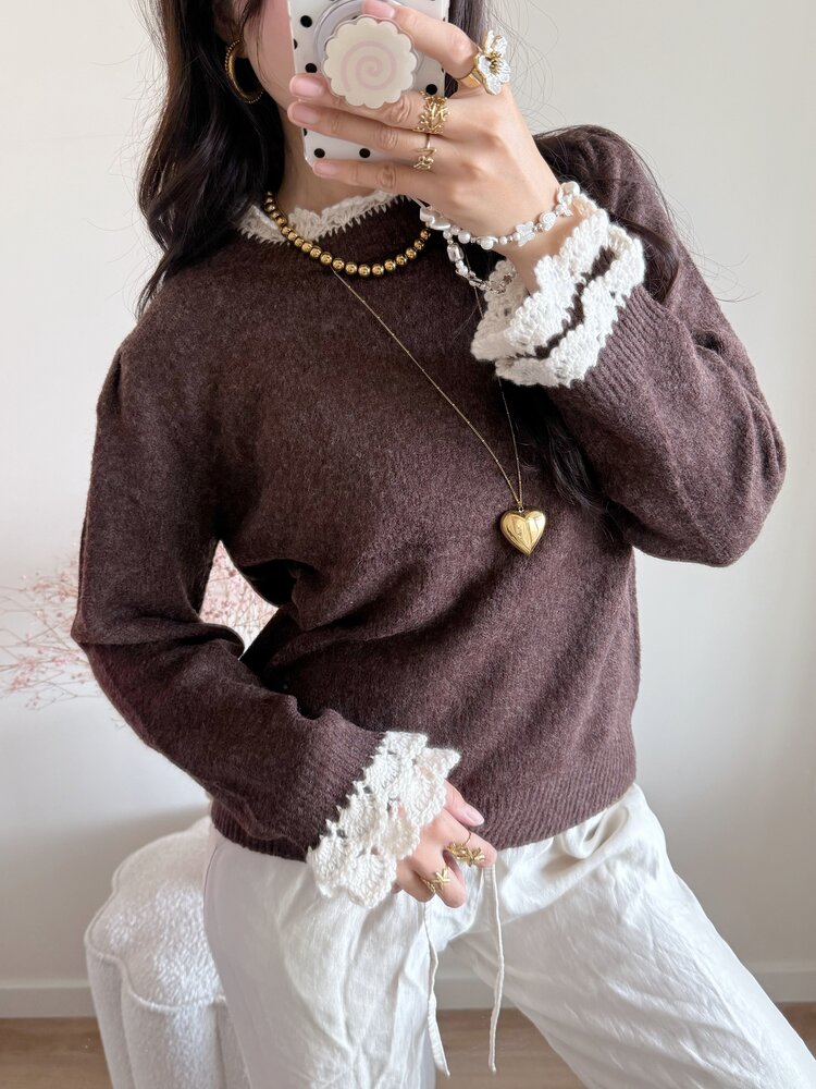 Luisa Embroidery Knit Sweater / Brown