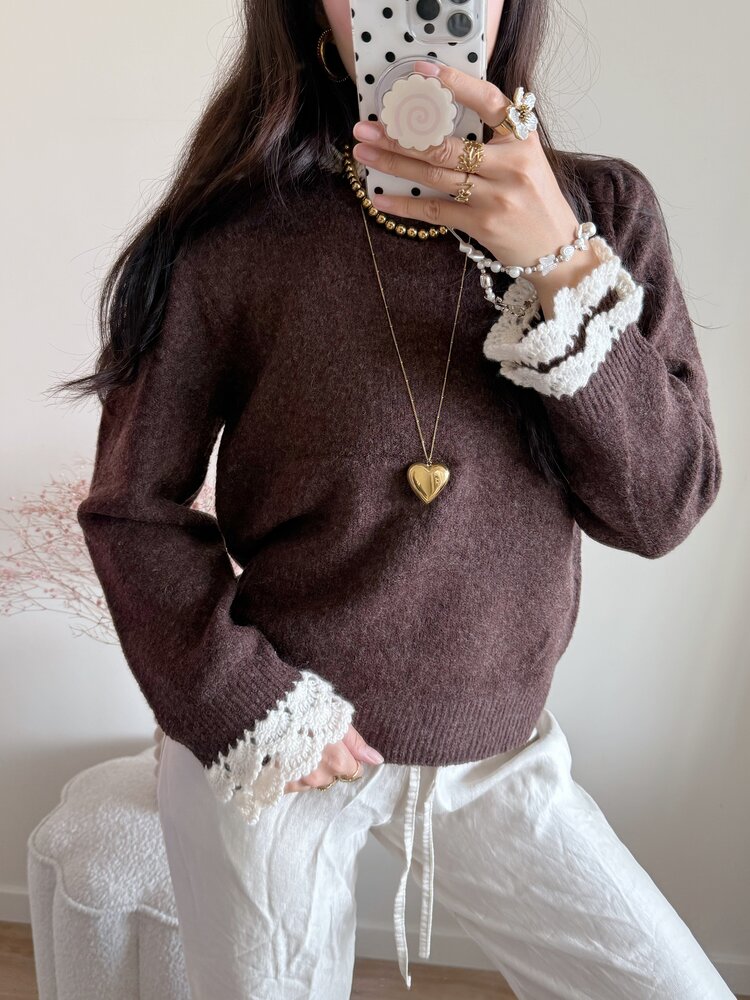 Luisa Embroidery Knit Sweater / Brown