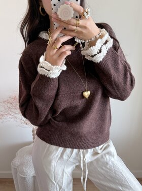 Luisa Embroidery Knit Sweater / Brown