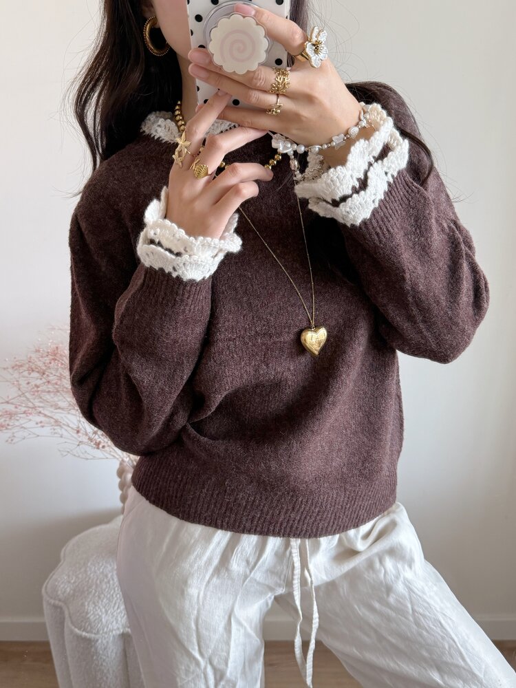 Luisa Embroidery Knit Sweater / Brown