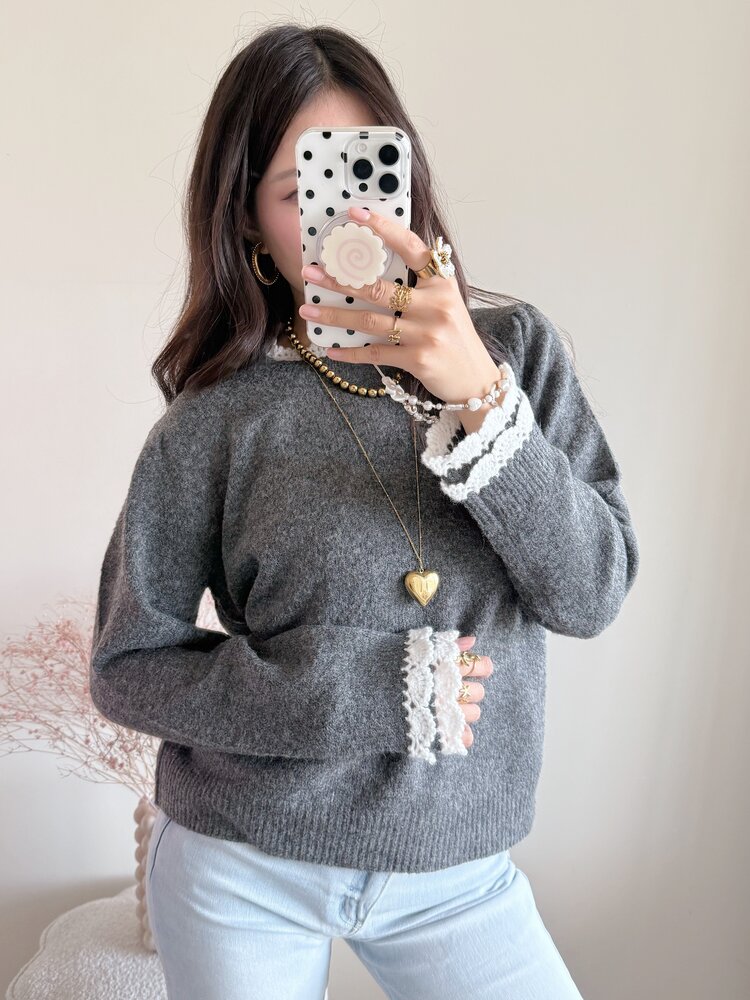 Luisa Embroidery Knit Sweater / Grey