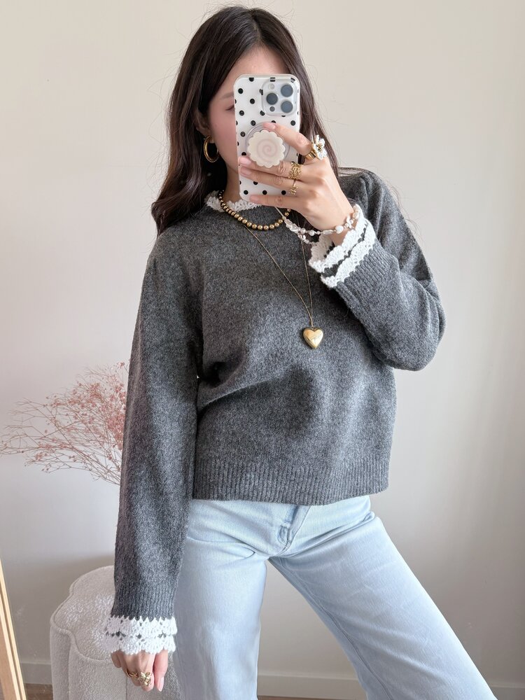Luisa Embroidery Knit Sweater / Grey