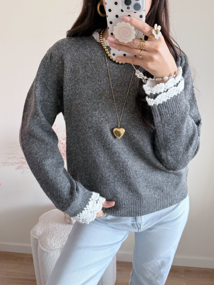 Luisa Embroidery Knit Sweater / Grey