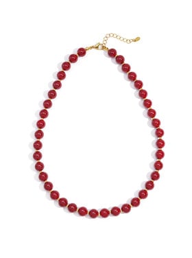 Small Beaded Statement Necklace / Wine Red