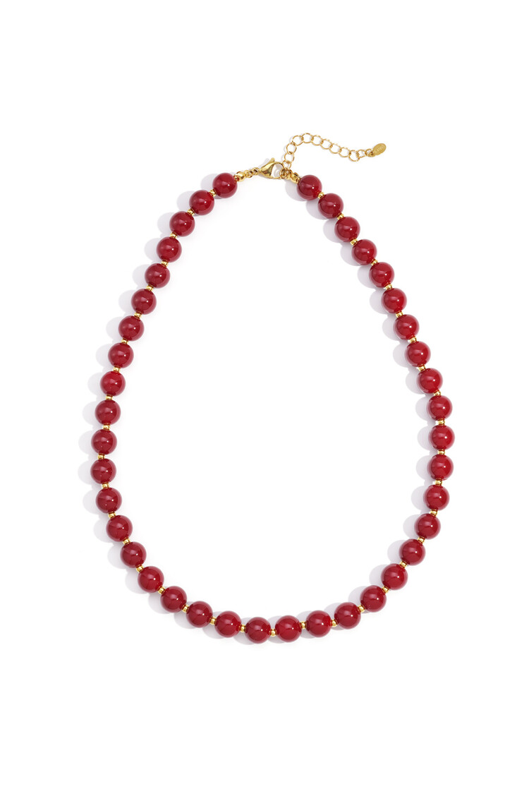 Small Beaded Statement Necklace / Wine Red