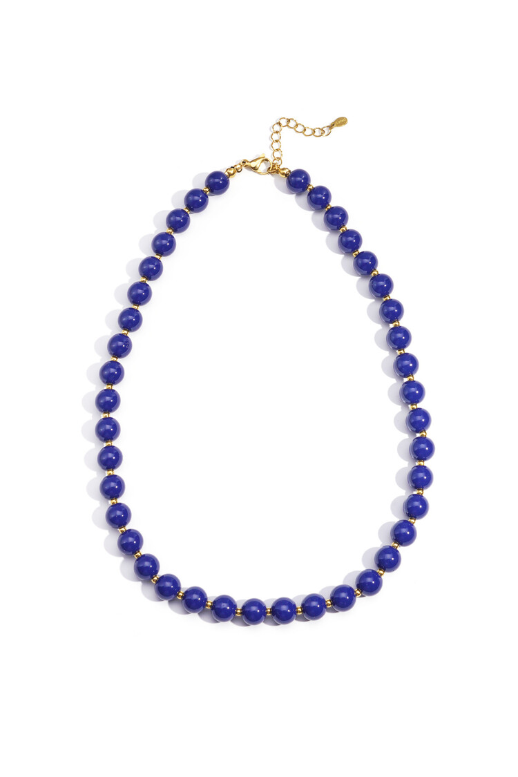 Small Beaded Statement Necklace / Dark Blue