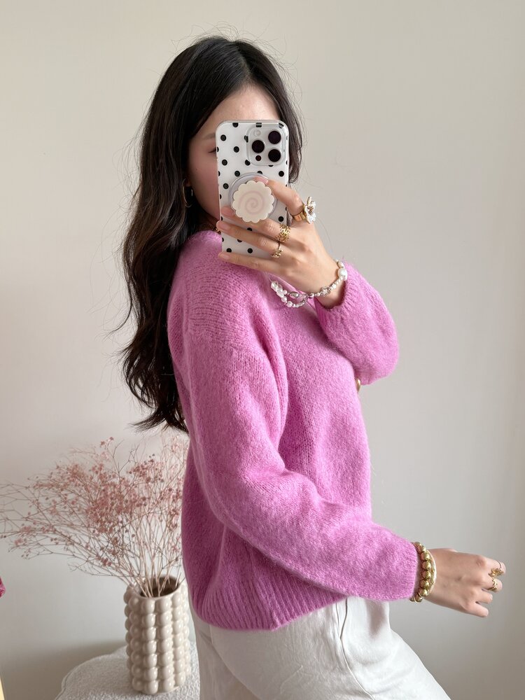 Lydia Fluffy Knit Cardigan / Candy Pink
