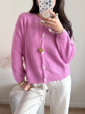 Lydia Fluffy Knit Cardigan / Candy Pink