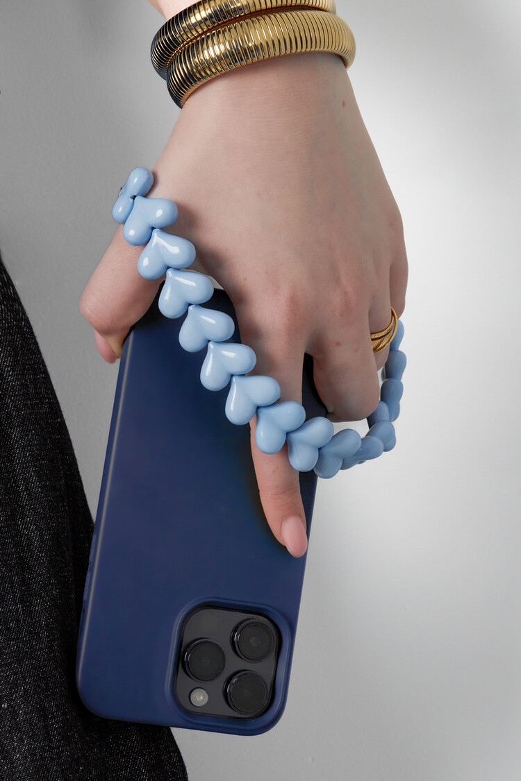 Gold Chubby Hearts Phone Cord / Navy Blue