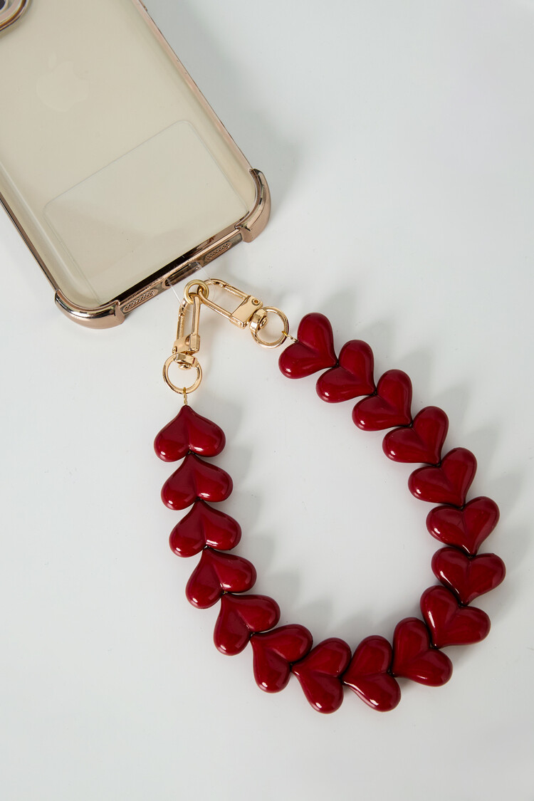 Gold Chubby Hearts Phone Cord / Dark Red