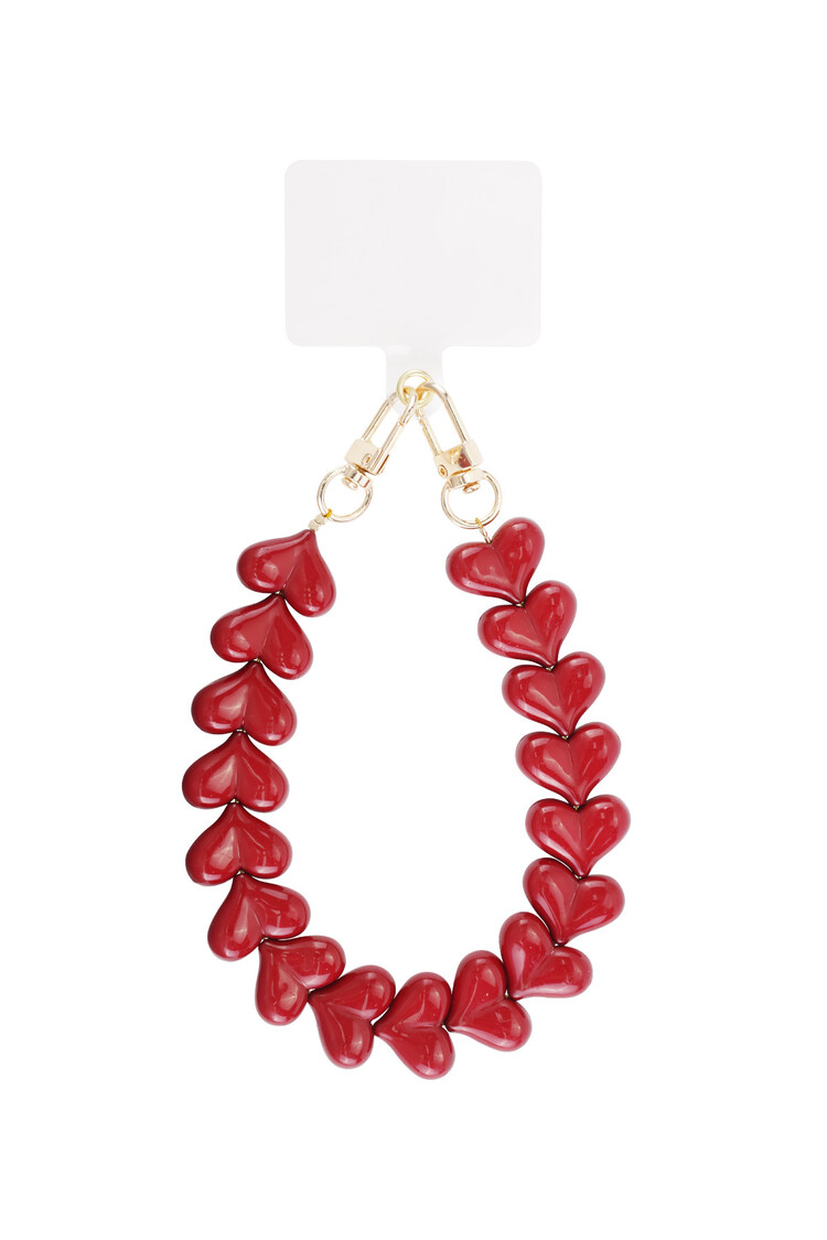 Gold Chubby Hearts Phone Cord / Dark Red