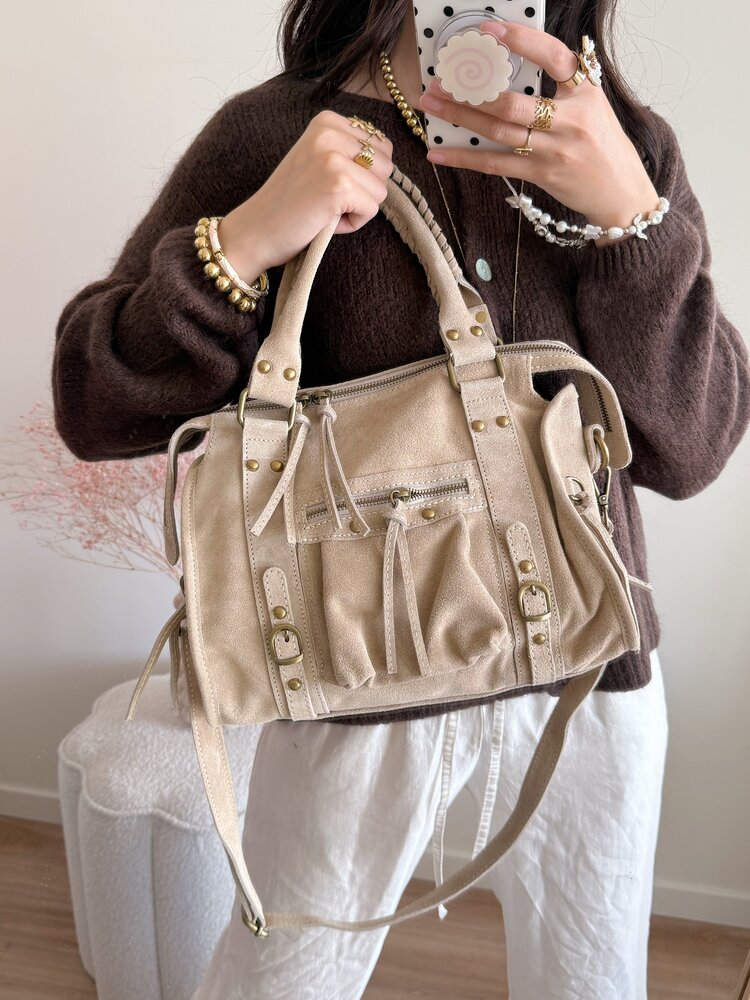 Rosie Suede City Studs Bag / Light Camel