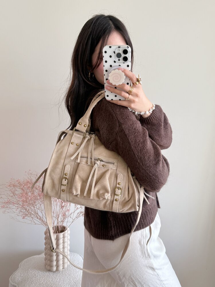 Rosie Suede City Studs Bag / Light Camel