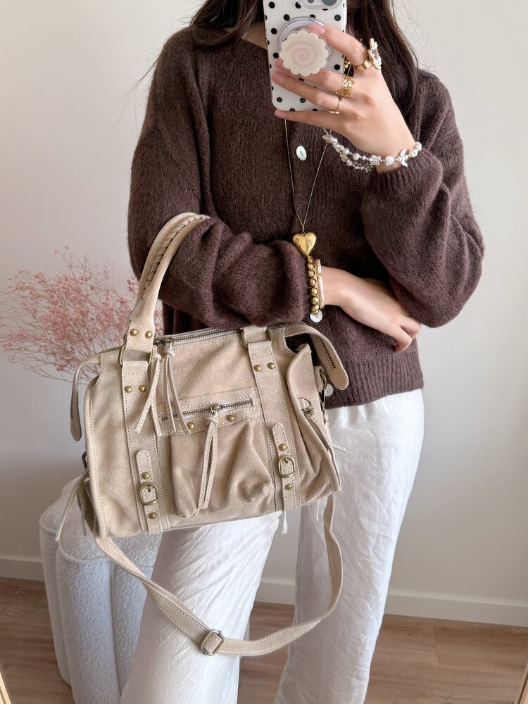 Rosie Suede City Studs Bag / Light Camel