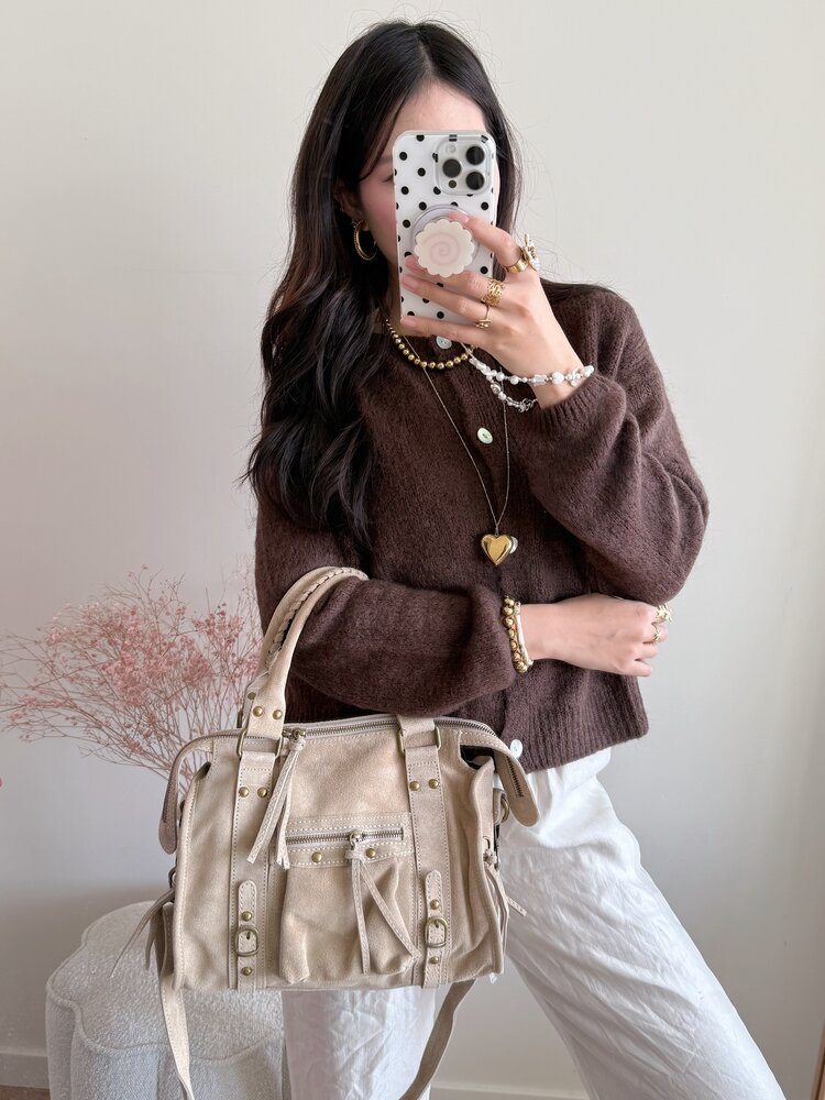 Rosie Suede City Studs Bag / Light Camel