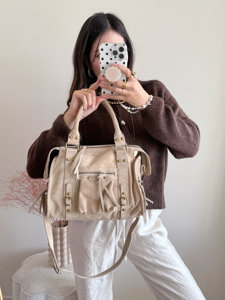 Rosie Suede City Studs Bag / Light Camel