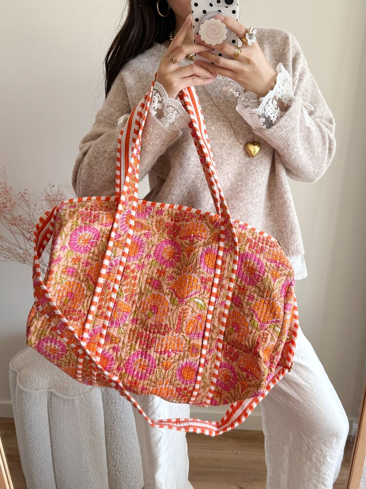 Yasmina Flower Travel Bag / Orange & Pink