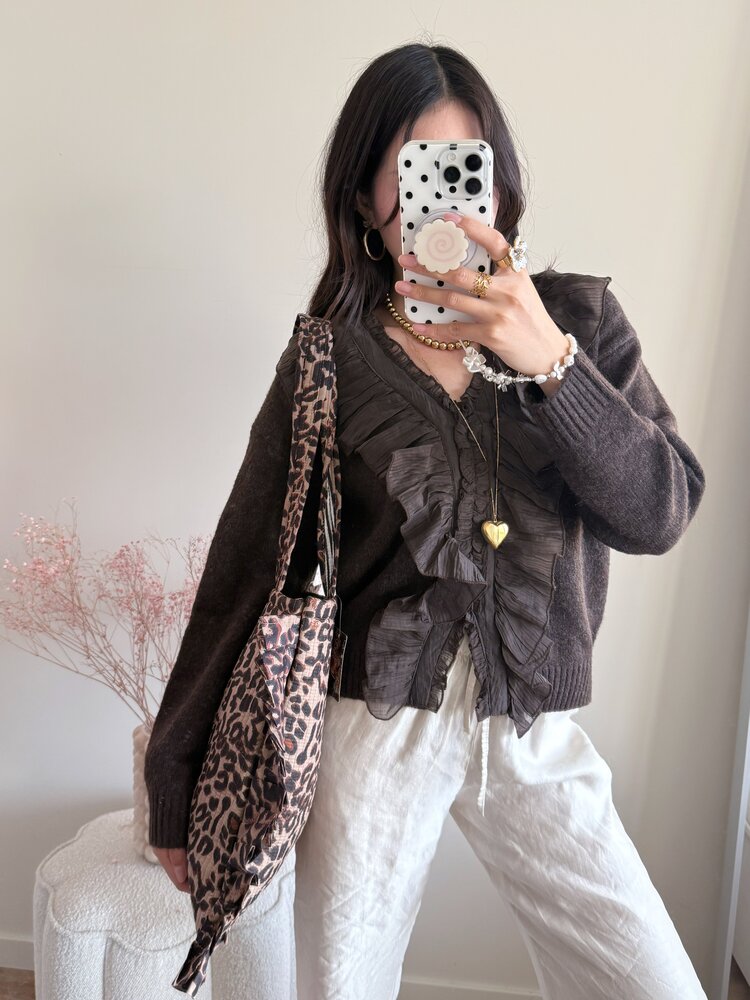 Micky Small Ruffle Leopard Shopper Bag / Brown