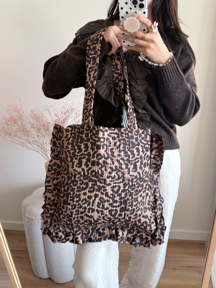 Micky Small Ruffle Leopard Shopper Bag / Brown