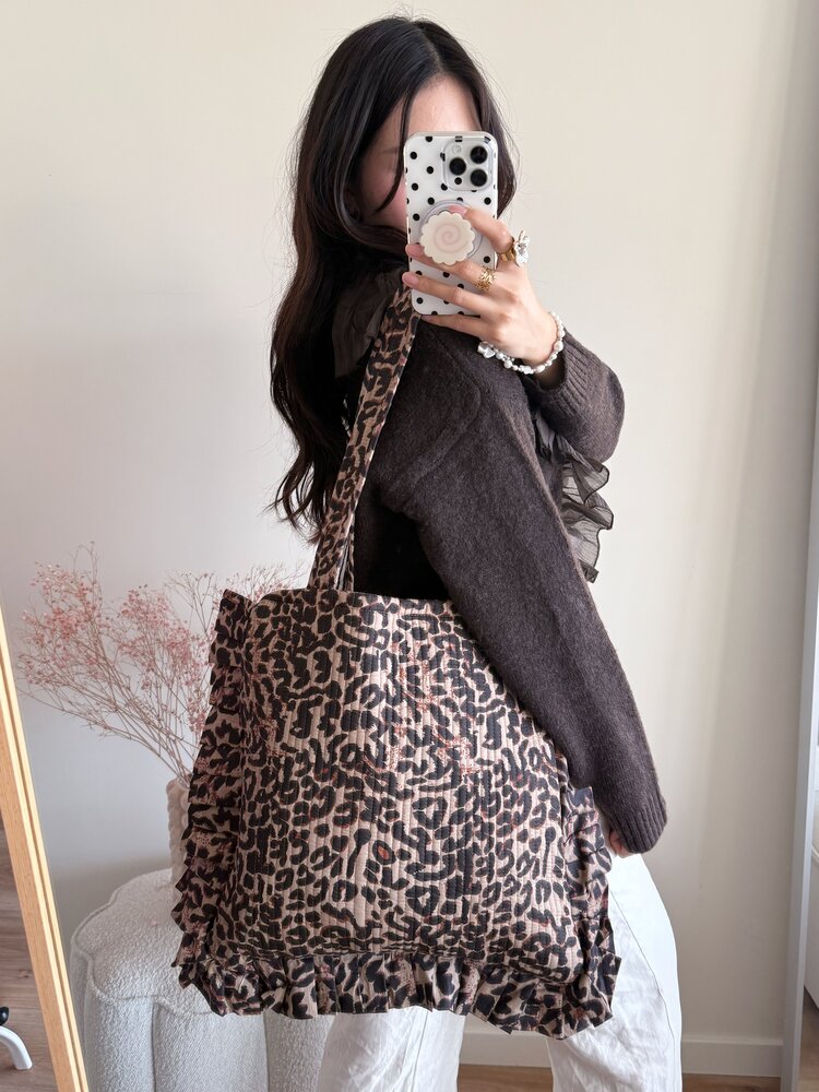 Micky Small Ruffle Leopard Shopper Bag / Brown