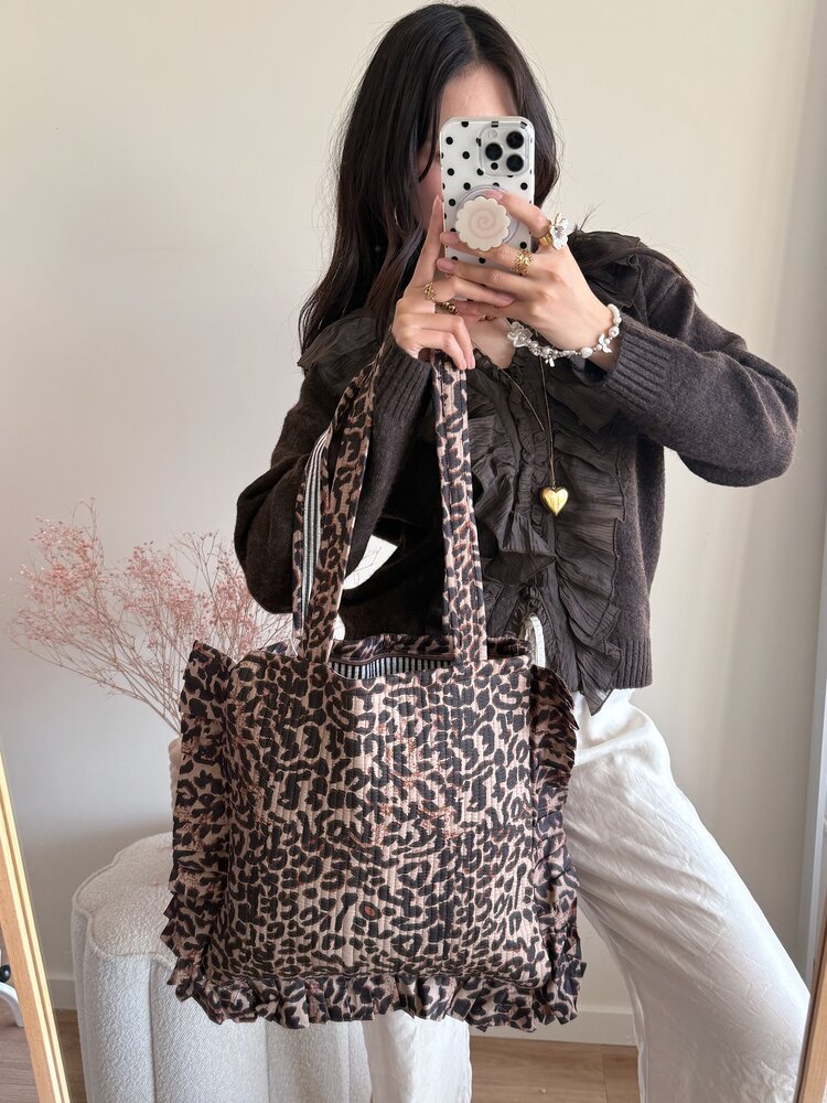 Micky Small Ruffle Leopard Shopper Bag / Brown