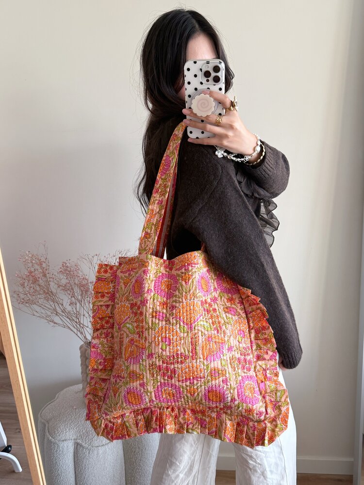 Micky Small Ruffle Flower Shopper Bag / Orange