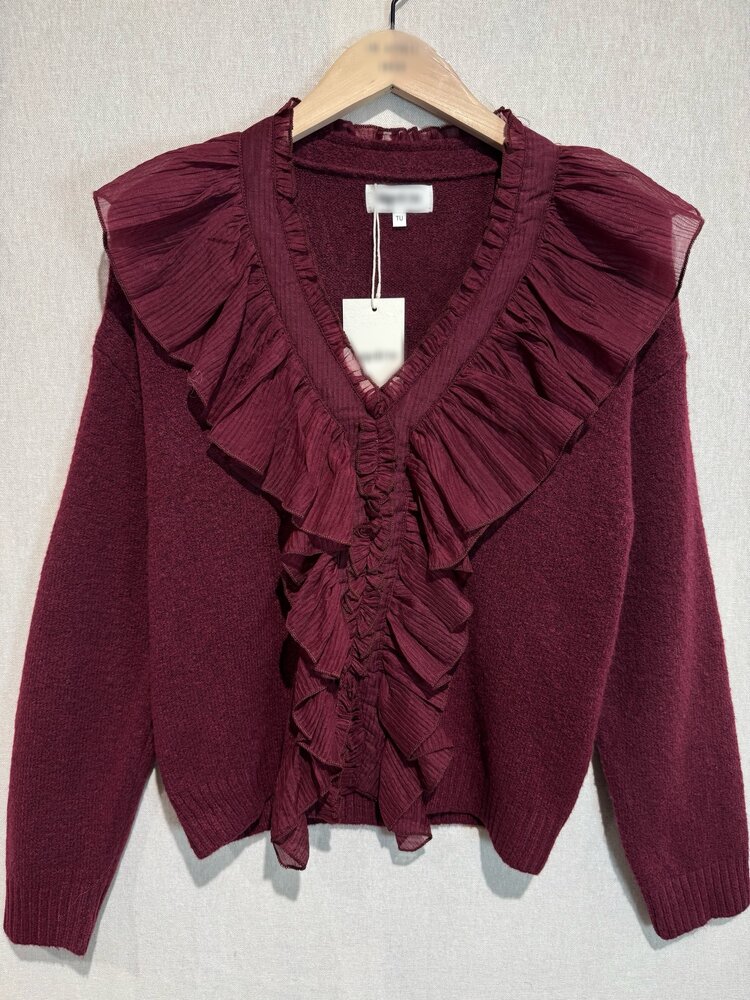 Milly Frill Knit Sweater / Bordeaux Red