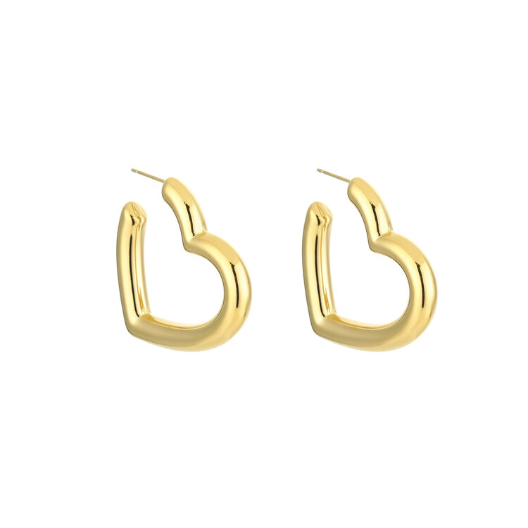 Gold Small Bold Heart Hoop Earrings