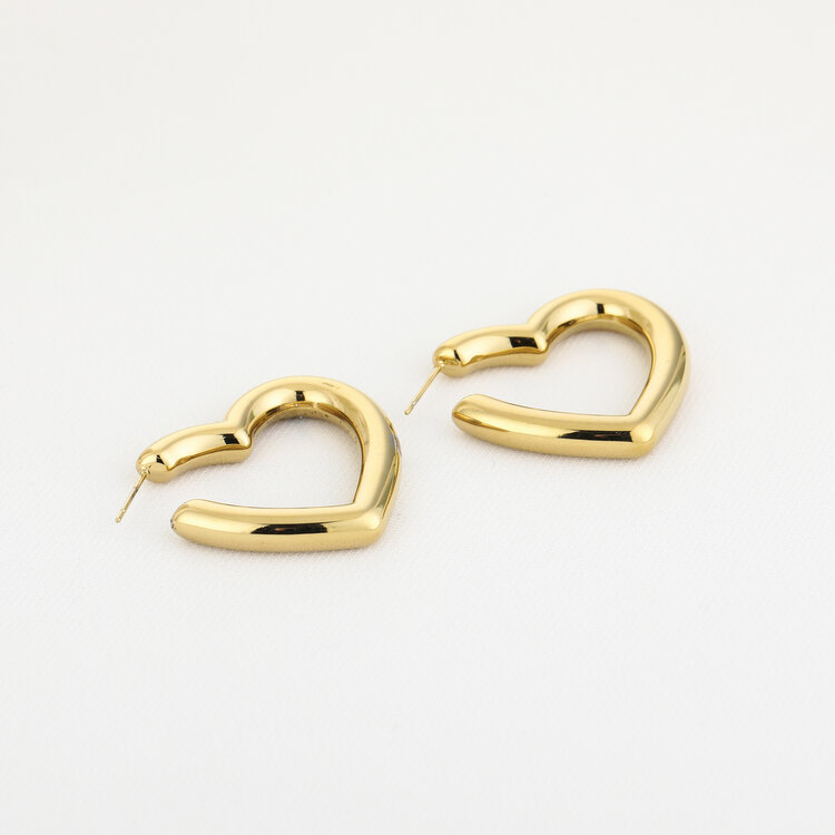 Gold Small Bold Heart Hoop Earrings