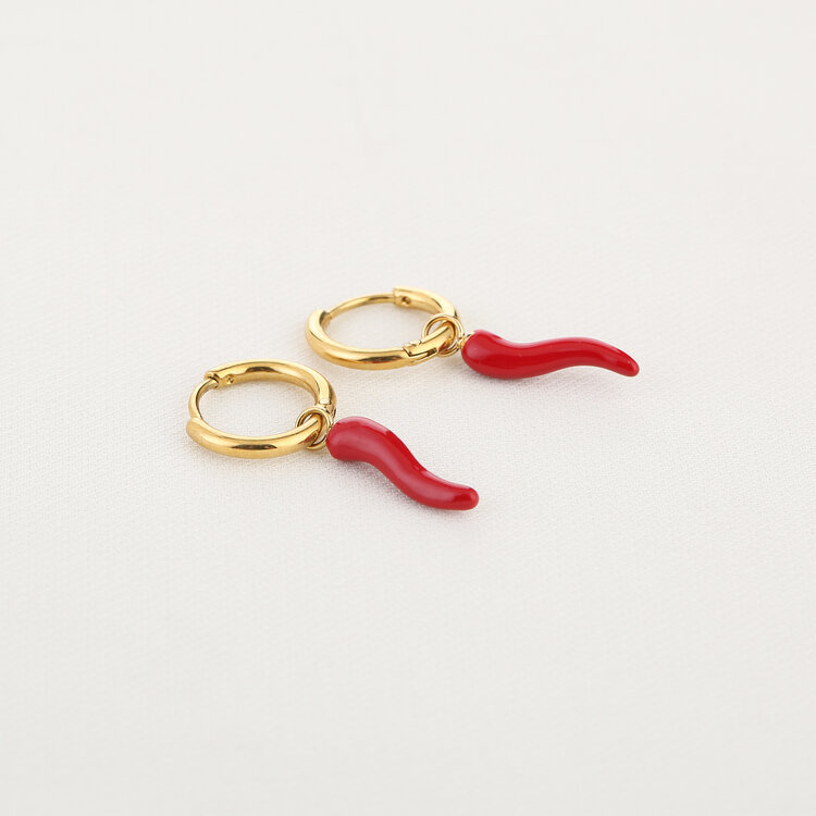 Gold Red Pepper Love Earrings