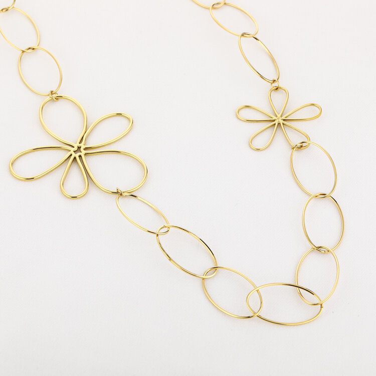 Gold Flower Open Rings Statement Necklace
