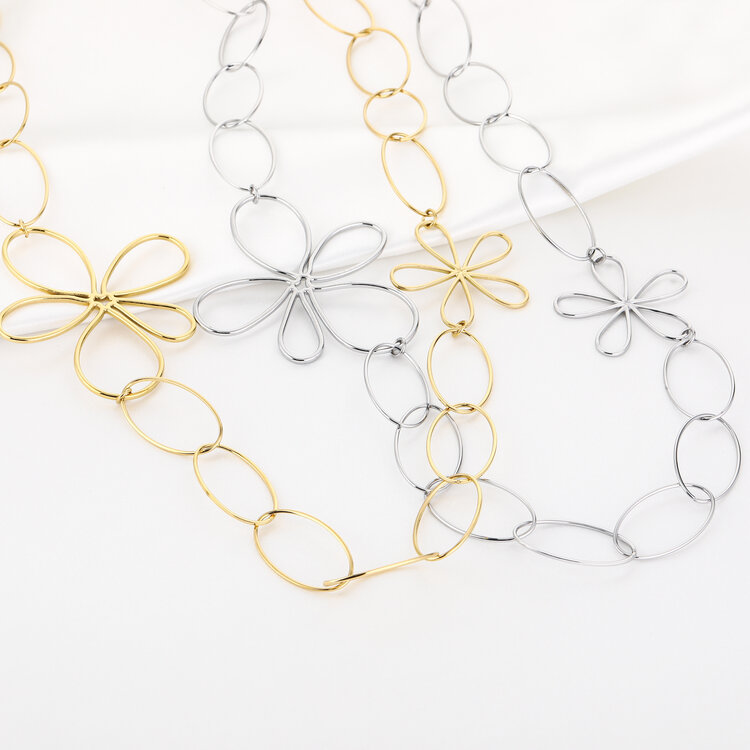 Gold Flower Open Rings Statement Necklace