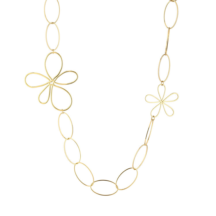 Gold Flower Open Rings Statement Necklace