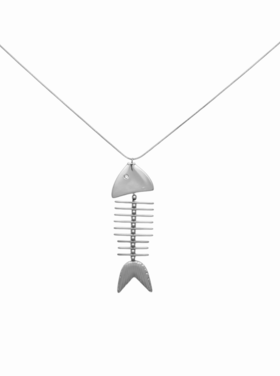 Silver Wavey Fish Long Necklace