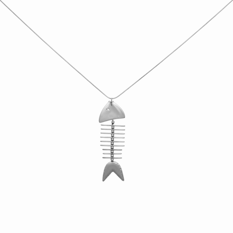 Silver Wavey Fish Long Necklace