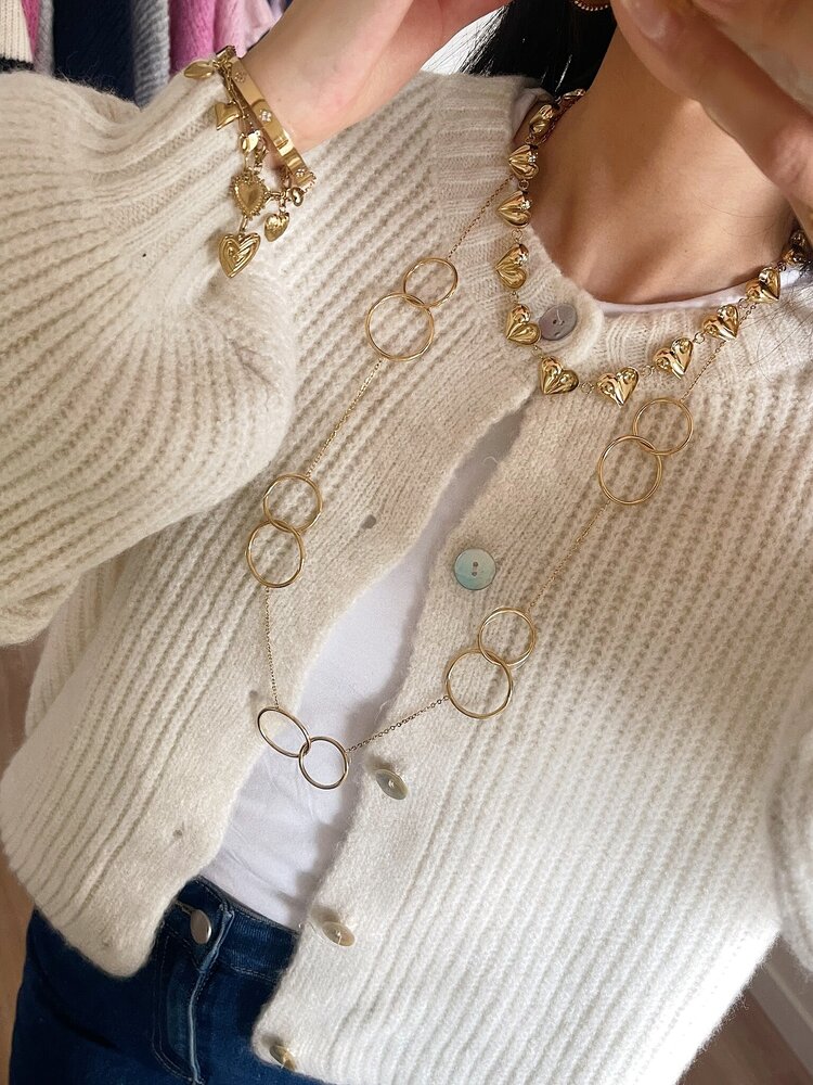 Silver Double Circle Long Necklace