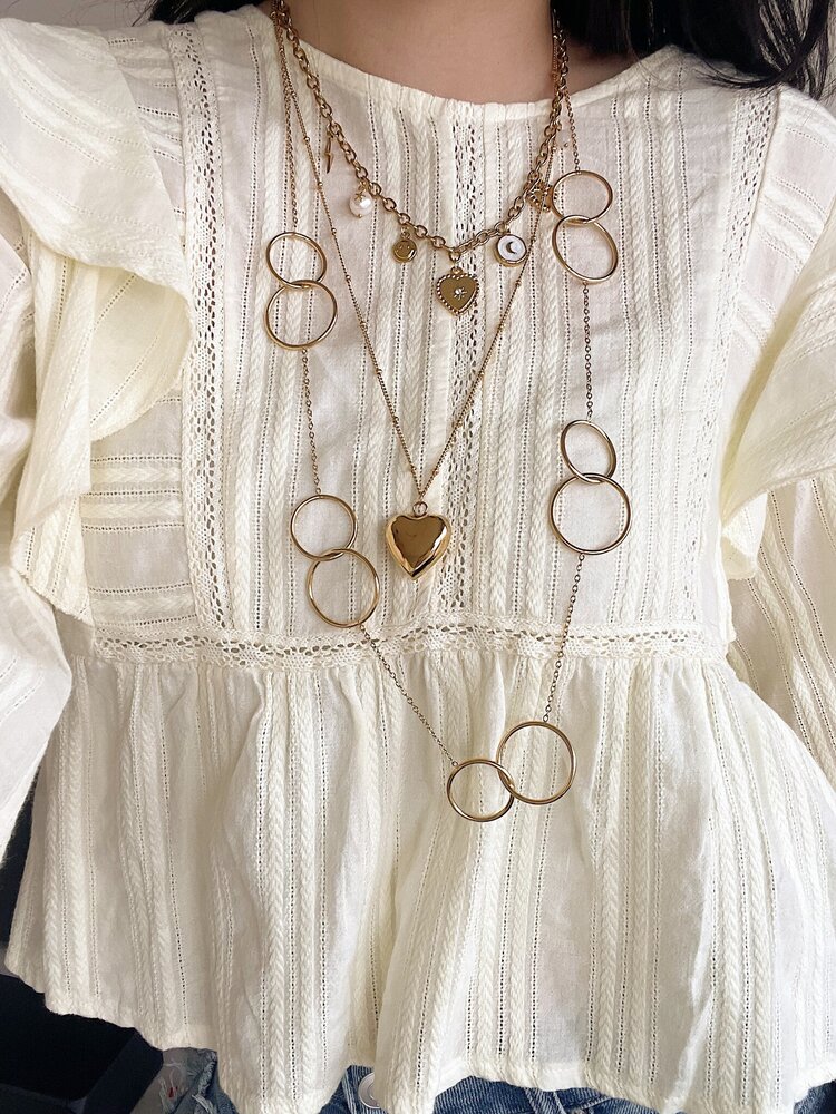 Silver Double Circle Long Necklace