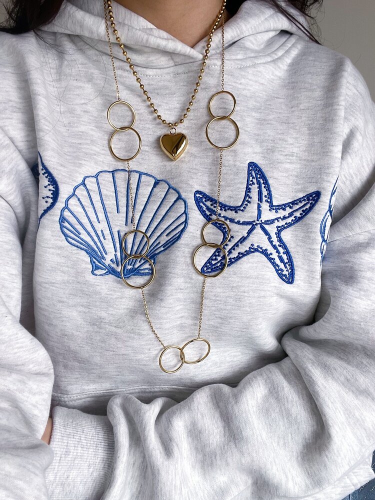 Silver Double Circle Long Necklace