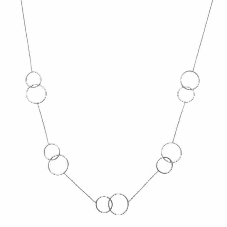 Silver Double Circle Long Necklace
