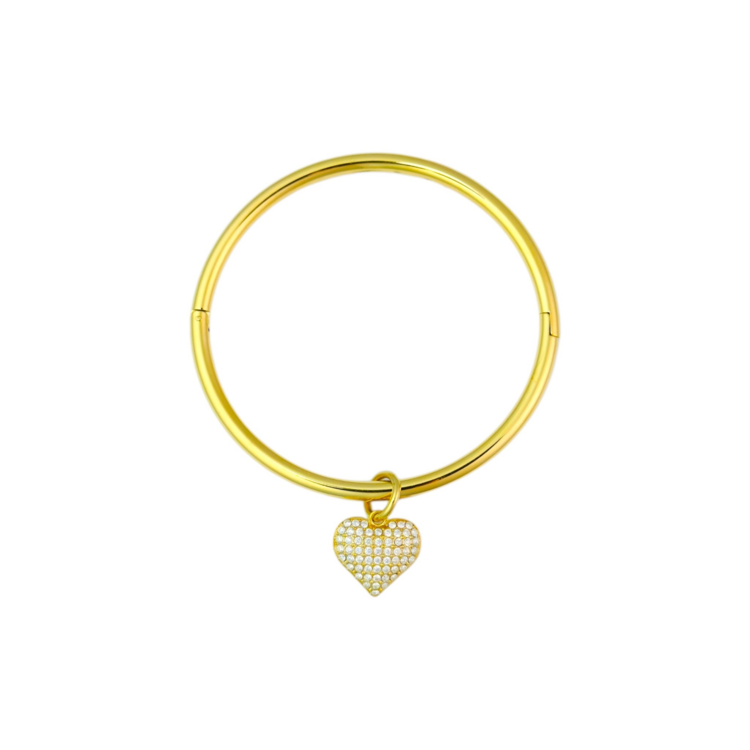 Gold Strass Heart Bangle Bracelet