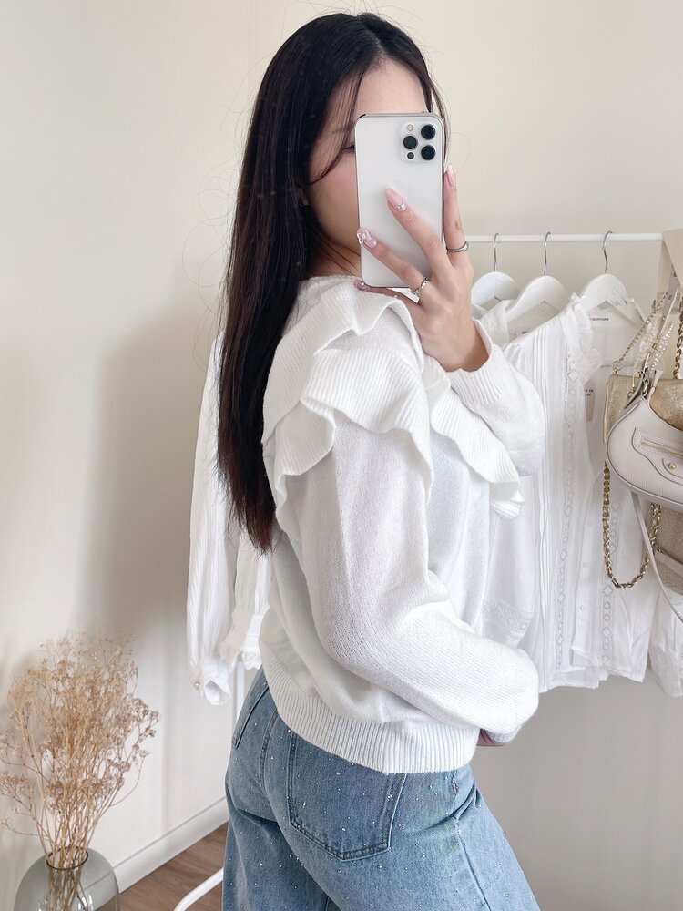 Sophia Ruffle Sweater / White