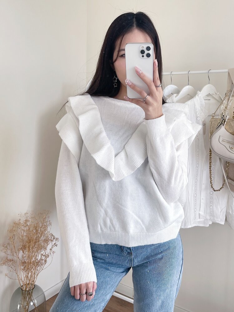 Sophia Ruffle Sweater / White