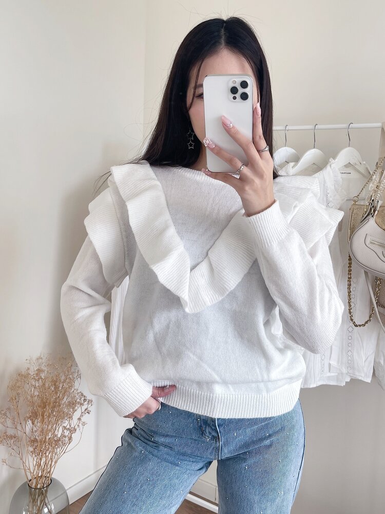 Sophia Ruffle Sweater / White