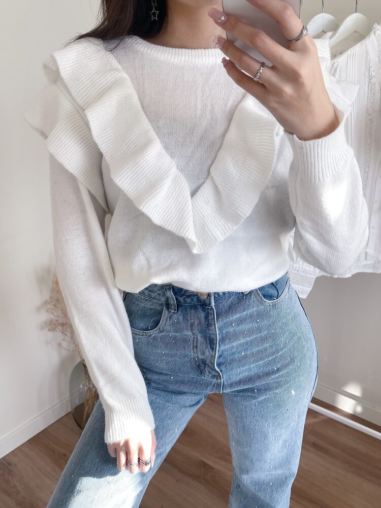 Sophia Ruffle Sweater / White