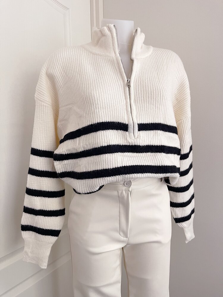 Loreli Striped Zip Sweater / Cream