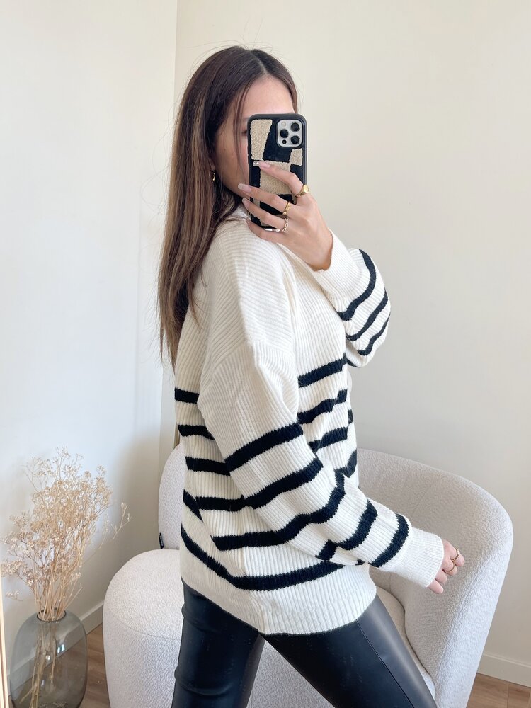 Loreli Striped Zip Sweater / Cream