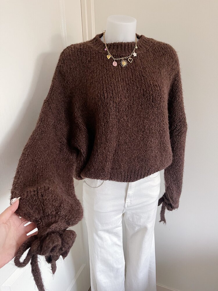 Aileen Oversized Bow Knit Sweater / Brown