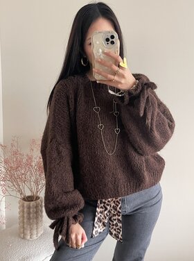 Aileen Oversized Bow Knit Sweater / Brown