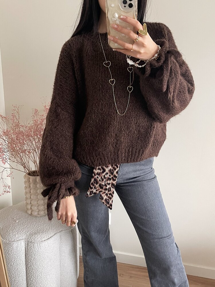 Aileen Oversized Bow Knit Sweater / Brown