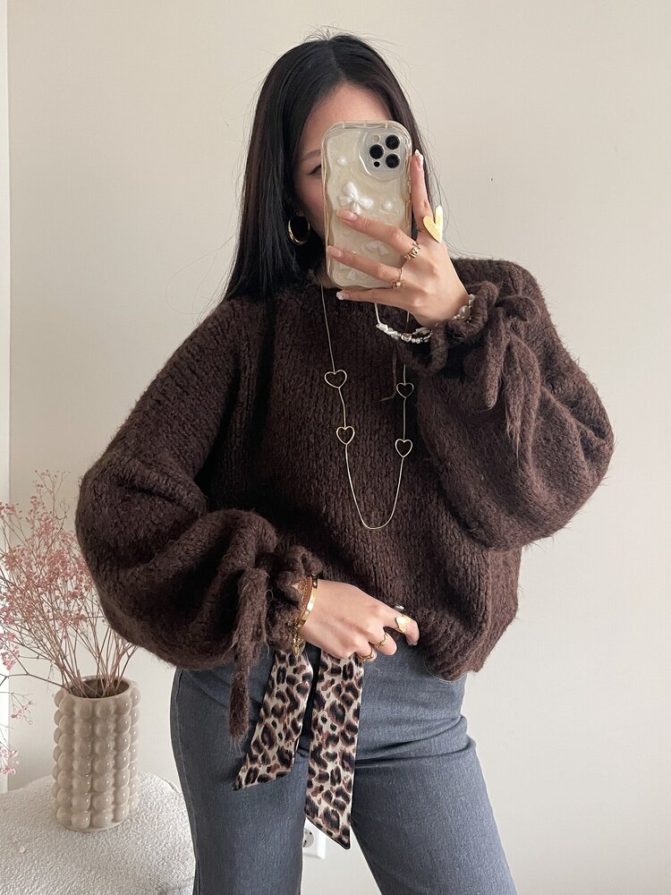 Aileen Oversized Bow Knit Sweater / Brown